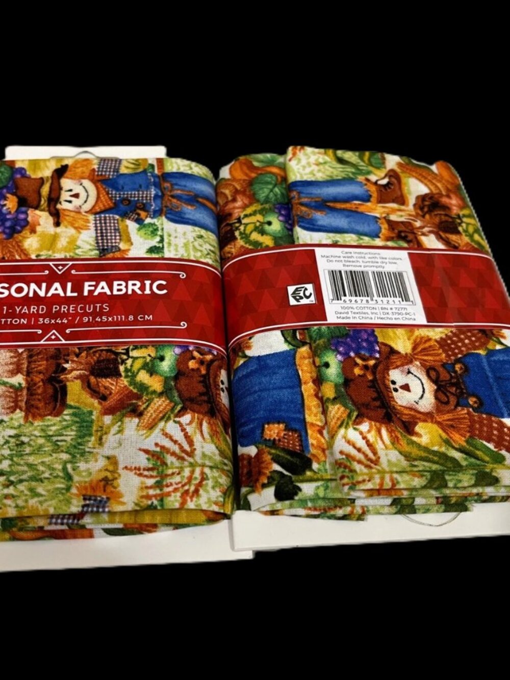 2X One-Yard Precut Cotton Fabric Halloween Scarecrow Farm Fall DIY Crafts Fruit